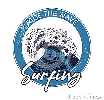 Big ocean sea blue tsunami wave Vector Illustration